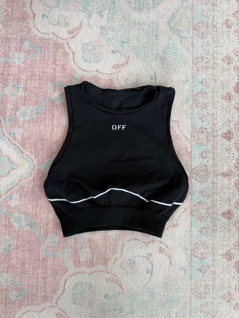 Off-White Black Crop Tank with White Contrast Stitching